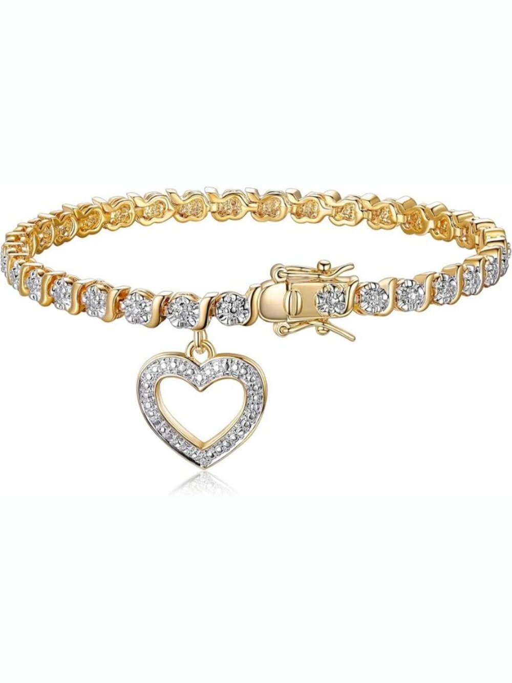 Heart Bronze Rhodium, Plated Diamond Accent Tennis Bracelet  S-Link Chain
